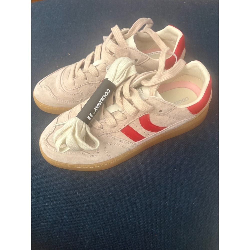 Coolway Goal Suede Sneakers Beige Red Gum Sole Low Top Trainers Womens Sz 7 NEW - Picture 2 of 5